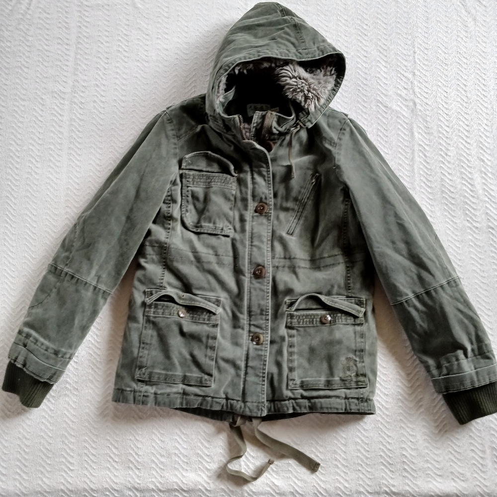 juicy couture vintage fairy grunge twilight fur military parka jacket olive xl